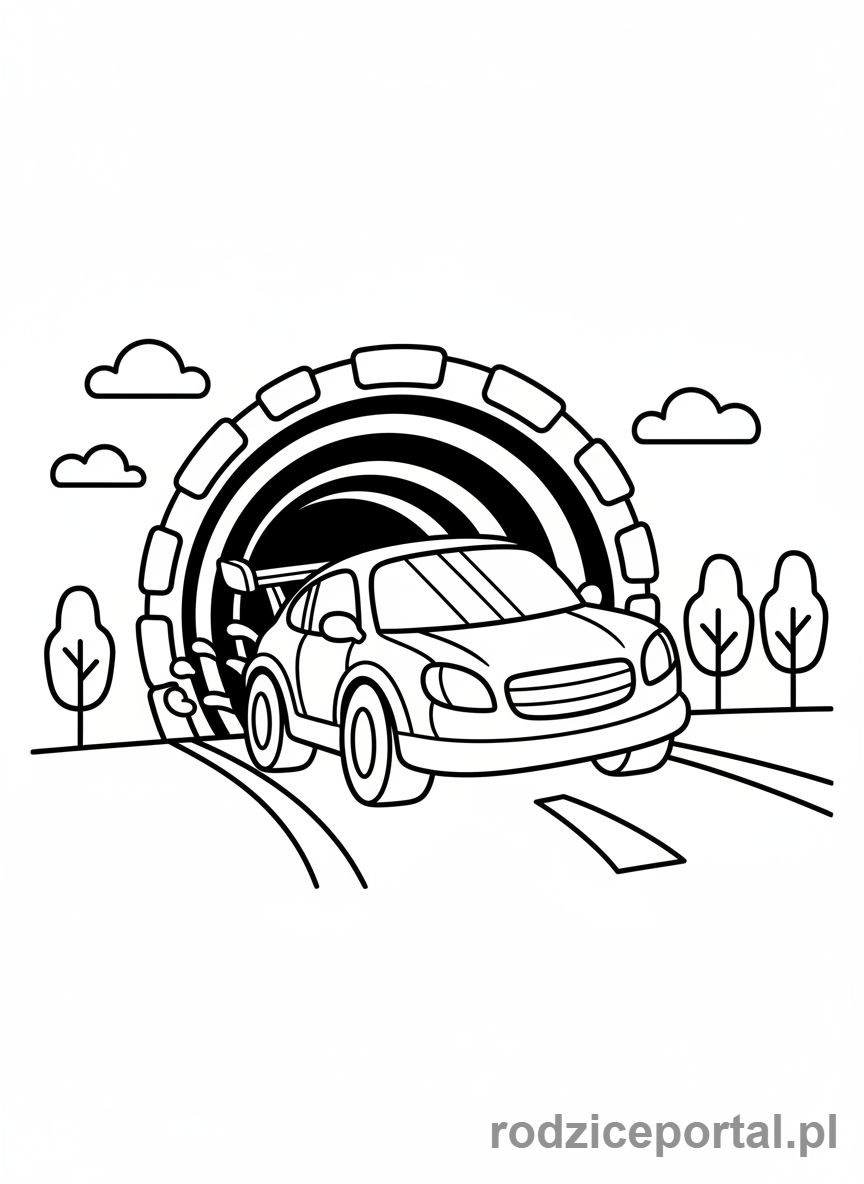 Kolorowanka Samochody Wyścigowe - Samochód wyścigowy w tunelu.