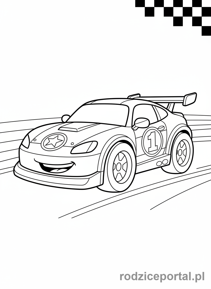 Kolorowanka Samochody Wyścigowe - Samochód wyścigowy z numerem 1.
