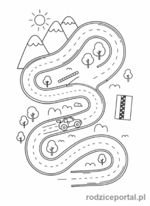 Kolorowanka Samochody Wyścigowe - Tor wyścigowy z samochodem.