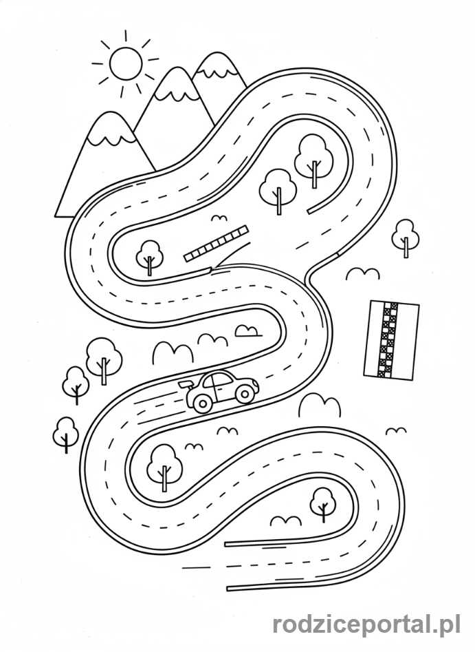 Kolorowanka Samochody Wyścigowe - Tor wyścigowy z samochodem.