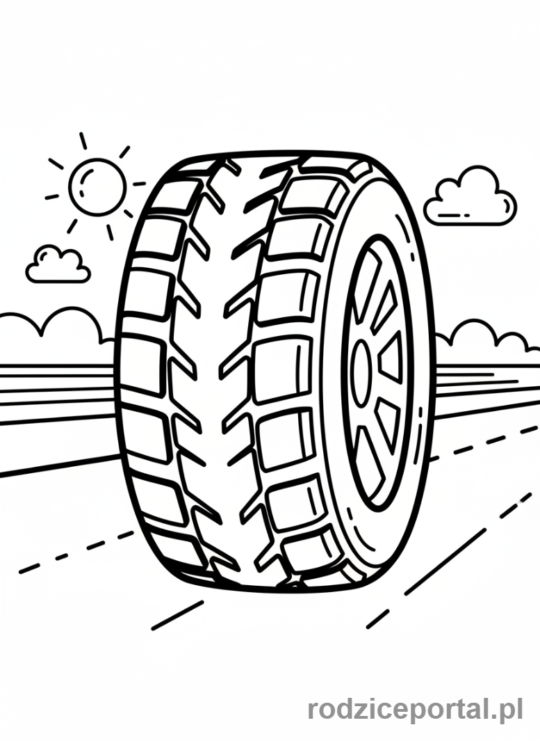 Kolorowanka Samochody Wyścigowe - Zbliżenie na oponę wyścigową.
