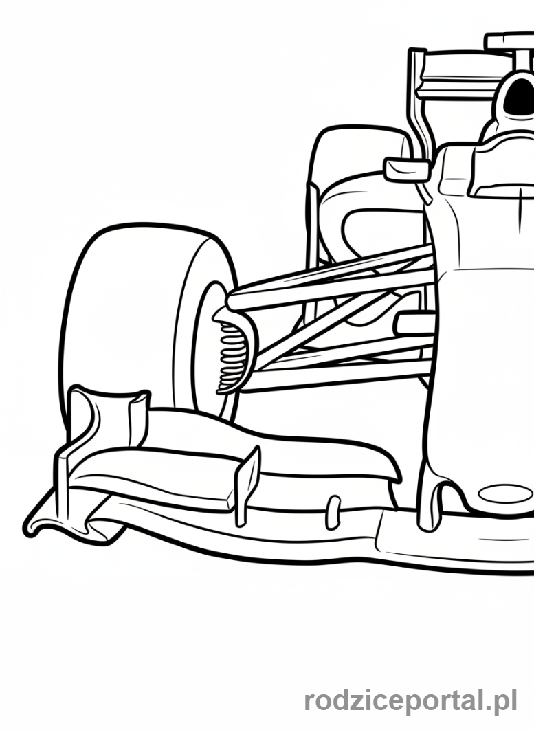 Kolorowanka Samochody Wyścigowe - Zbliżenie na przednie skrzydło F1.