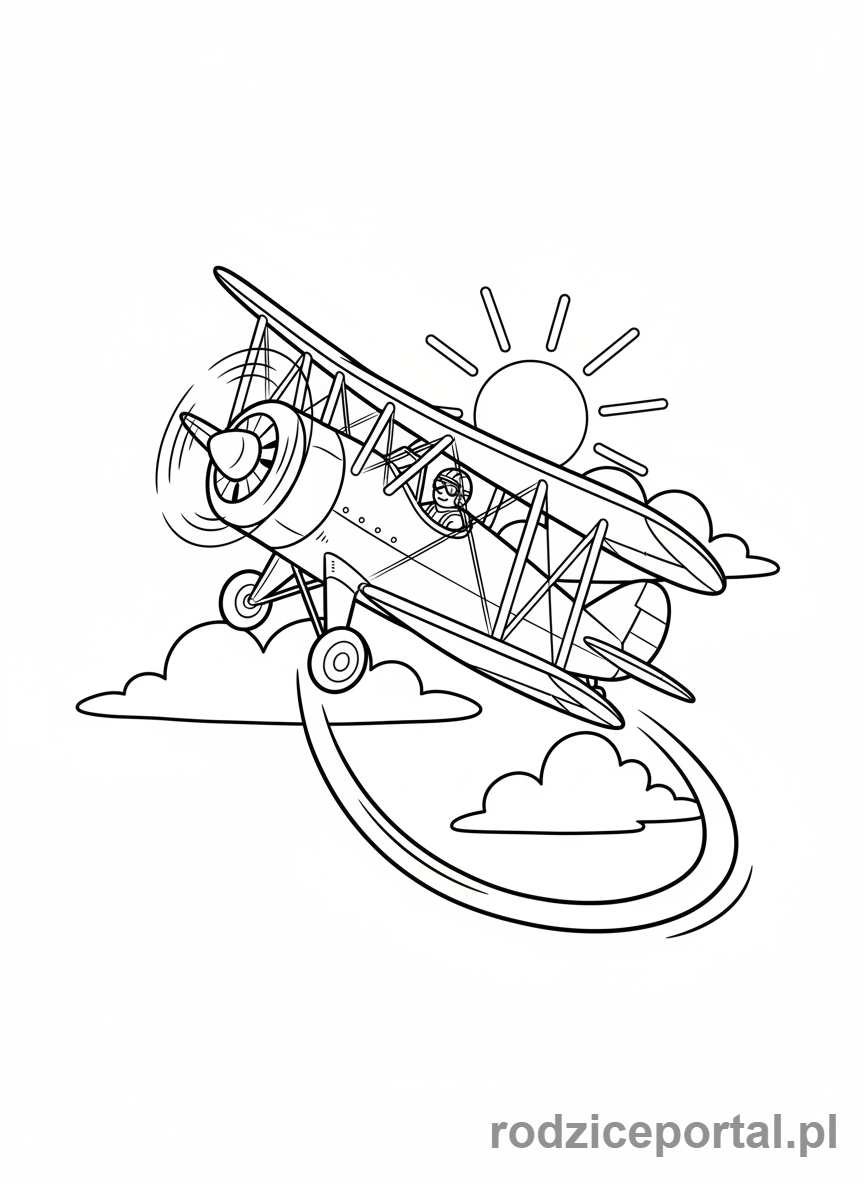 Kolorowanka Samoloty - Klasyczny dwupłatowiec wykonujący akrobacje na niebie