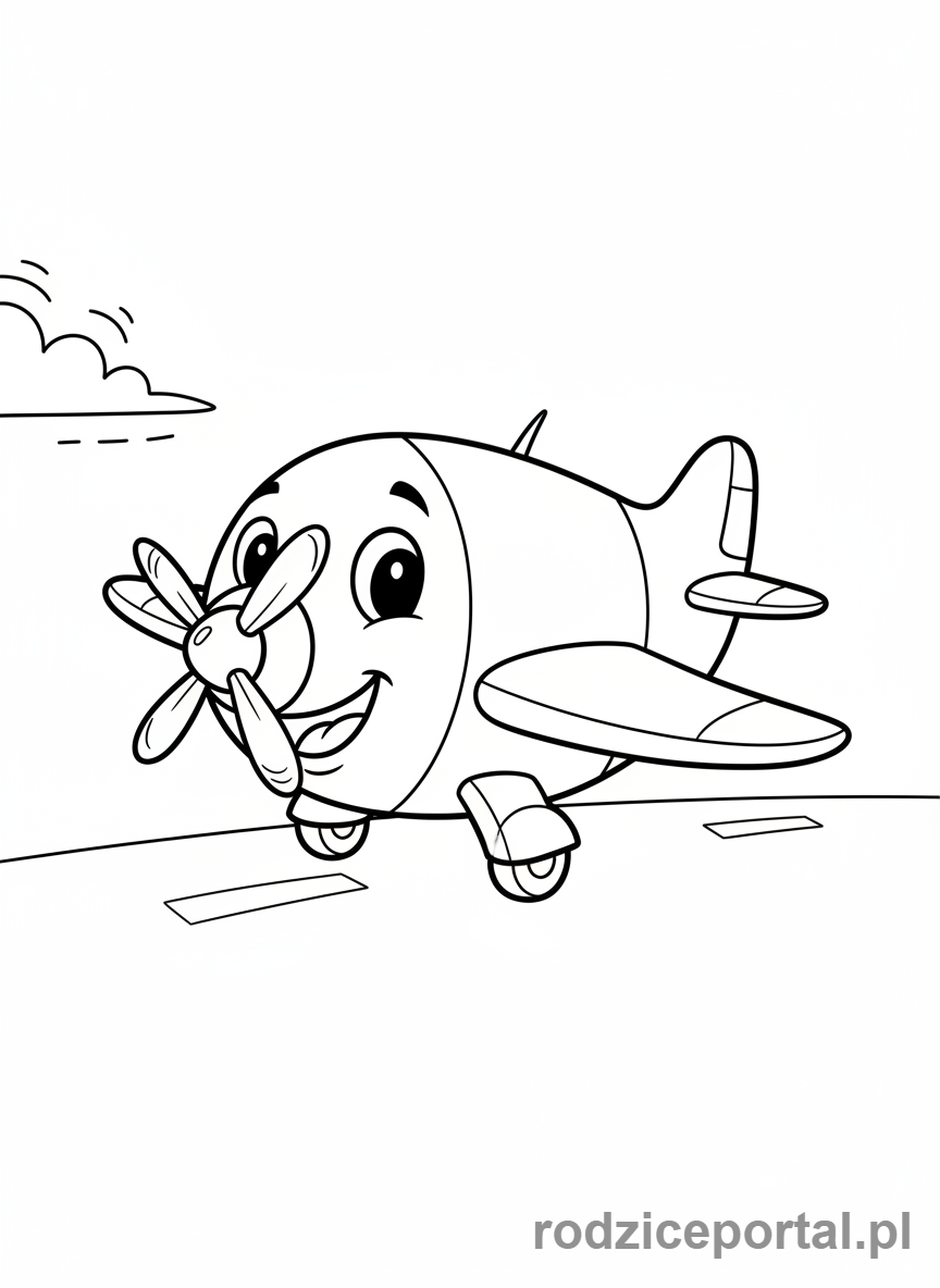 Kolorowanka Samoloty - Kreskówkowy samolot z uśmiechniętą twarzą i dużymi oczami