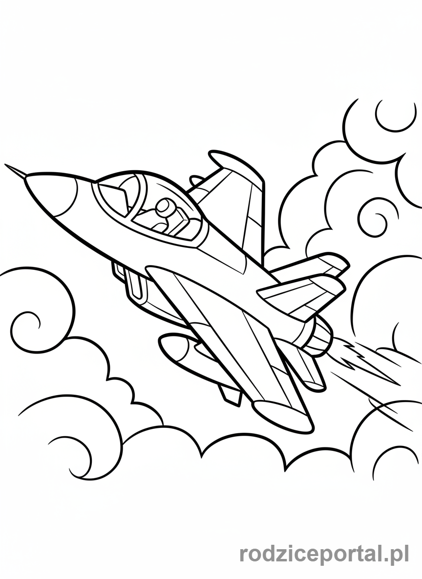 Kolorowanka Samoloty - Myśliwiec w dynamicznym locie.