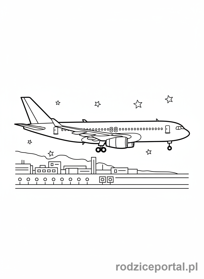 Kolorowanka Samoloty - Samolot lądujący nocą.