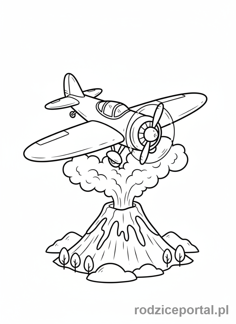 Kolorowanka Samoloty - Samolot lecący nad wulkanem.