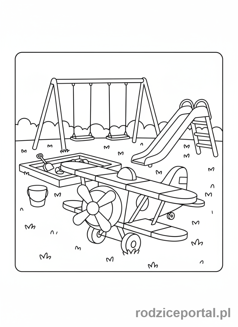 Kolorowanka Samoloty - Samolot na placu zabaw.