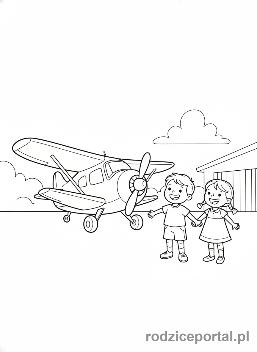 Kolorowanka Samoloty - Samolot na płycie lotniska dzieci.