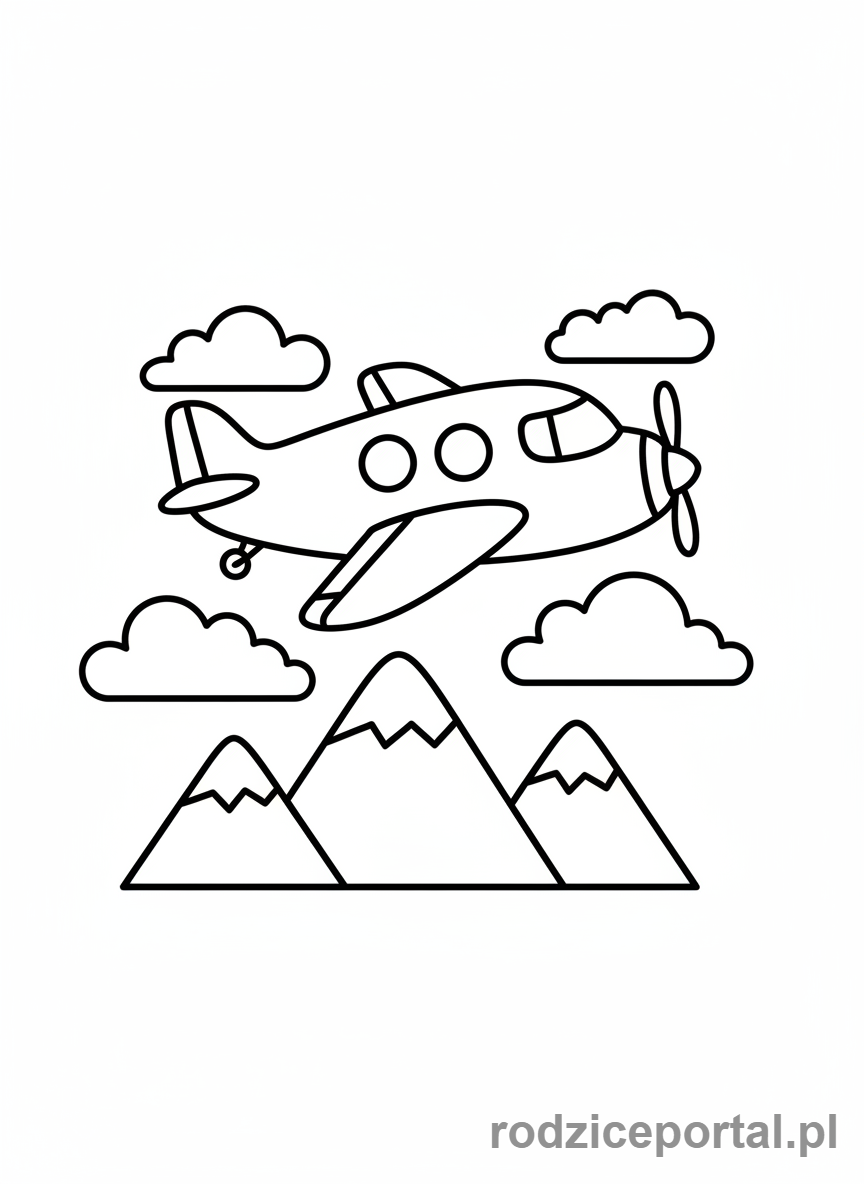 Kolorowanka Samoloty - Samolot nad górami.