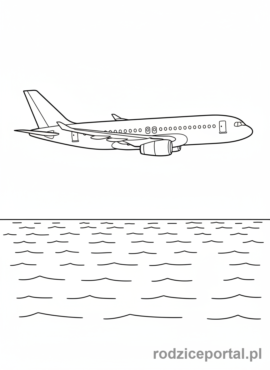Kolorowanka Samoloty - Samolot nad oceanem.