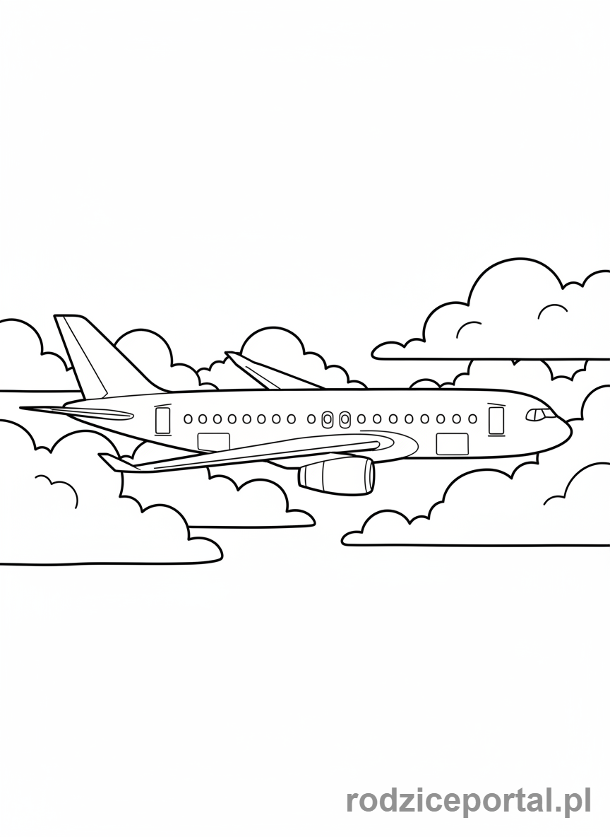 Kolorowanka Samoloty - Samolot pasażerski w chmurach.