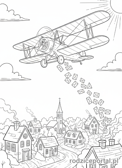 Kolorowanka Samoloty - Samolot pocztowy z listami.