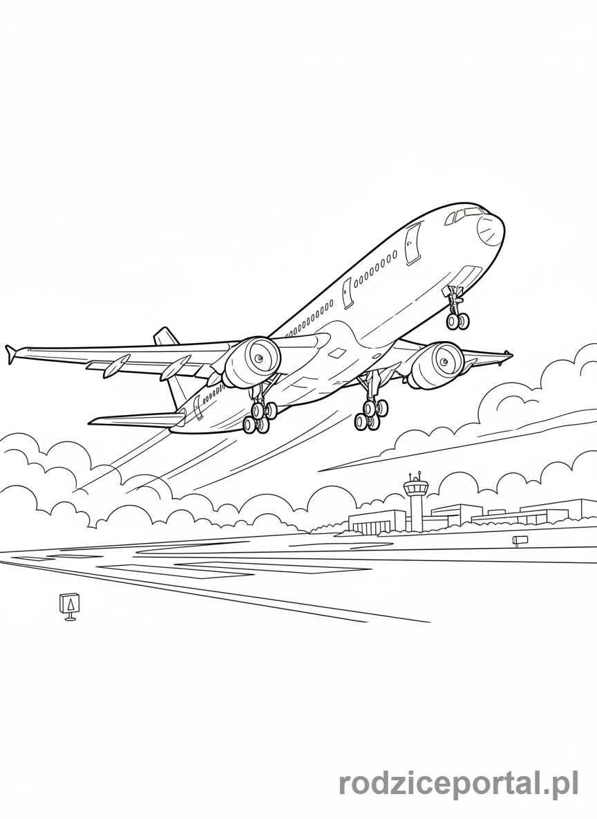 Kolorowanka Samoloty - Samolot startujący z pasa.
