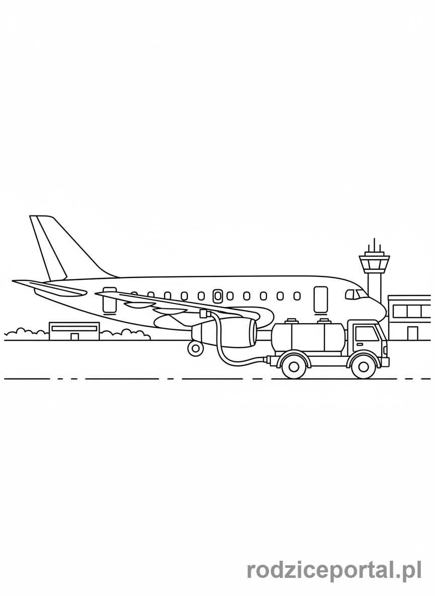 Kolorowanka Samoloty - Samolot tankowany na lotnisku.