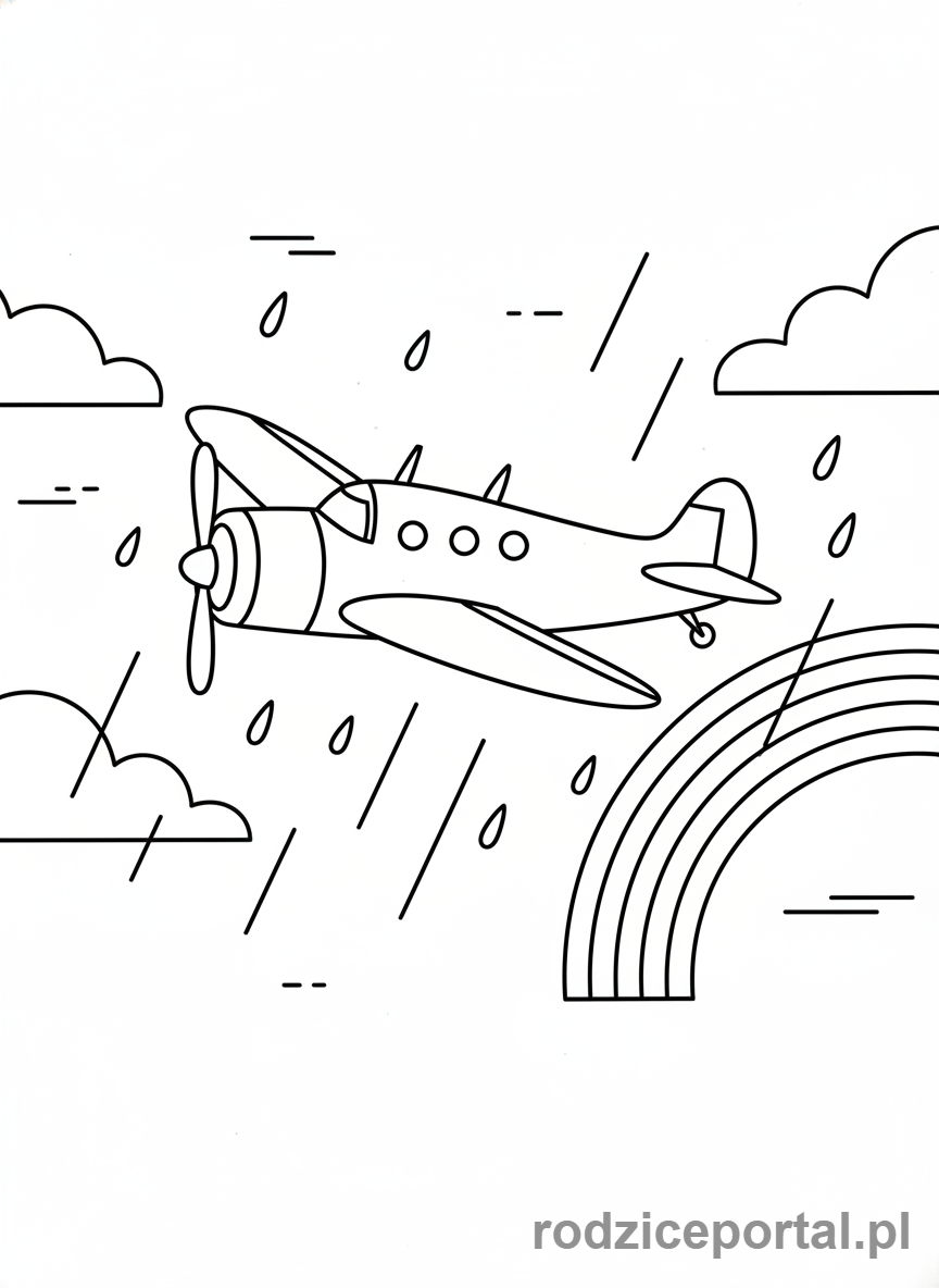 Kolorowanka Samoloty - Samolot w deszczu.