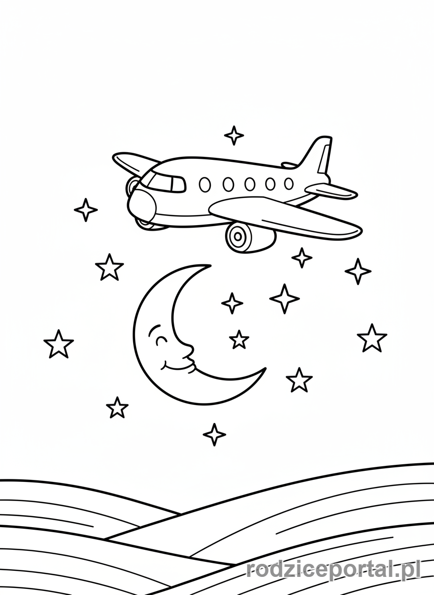 Kolorowanka Samoloty - Samolot wschód księżyca.