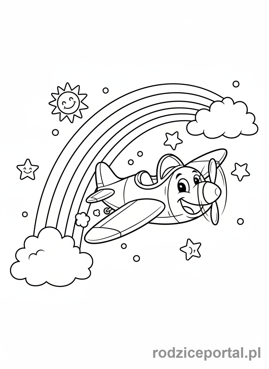 Kolorowanka Samoloty - Samolot wśród tęczy.
