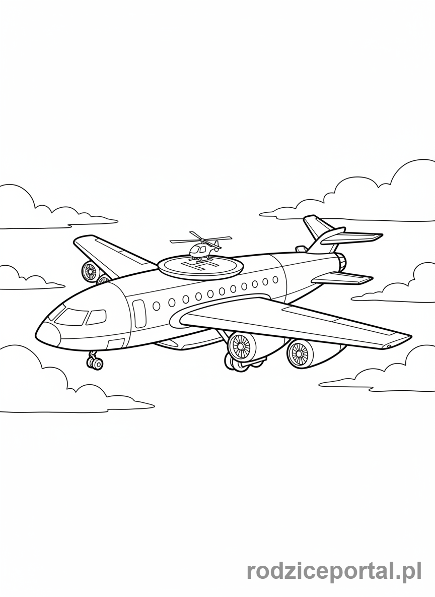 Kolorowanka Samoloty - Samolot z helipadą na dachu.