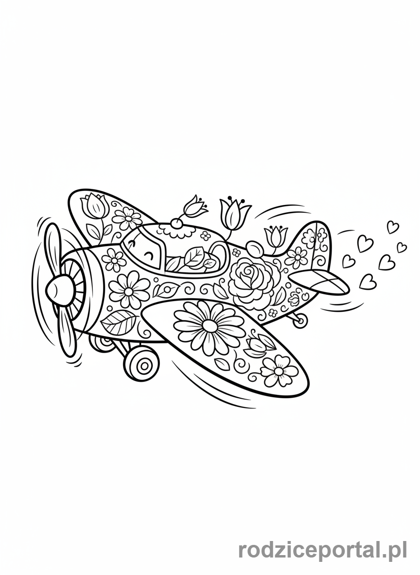 Kolorowanka Samoloty - Samolot z kwiatami.