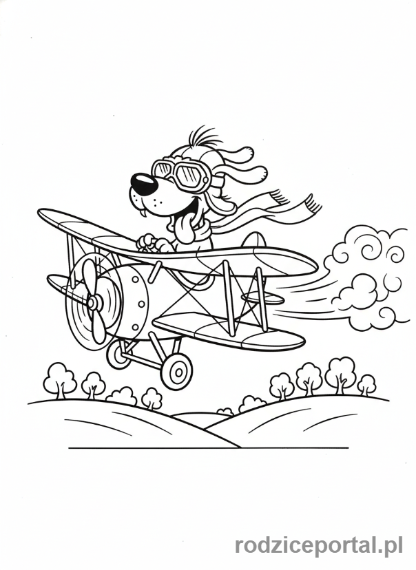 Kolorowanka Samoloty - Samolot z psem pilotem.