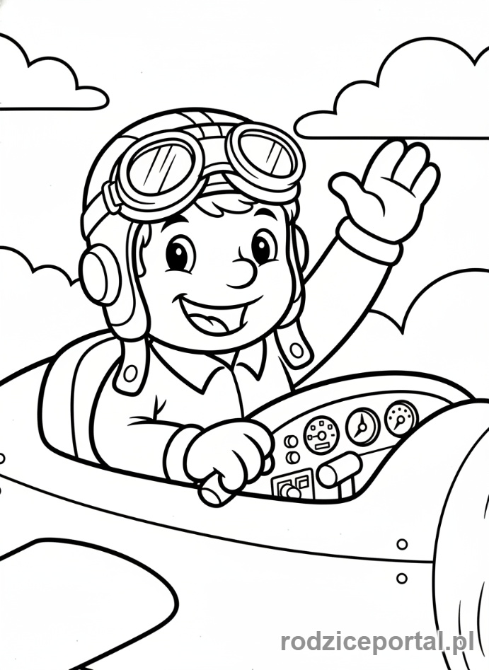 Kolorowanka Samoloty - Uśmiechnięty pilot w kokpicie samolotu