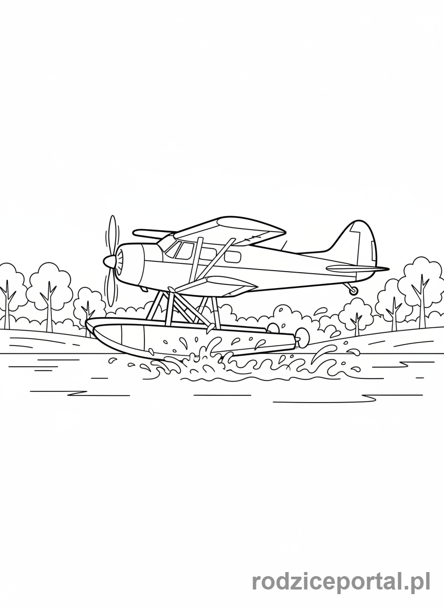 Kolorowanka Samoloty - Wodnosamolot startujący z tafli jeziora