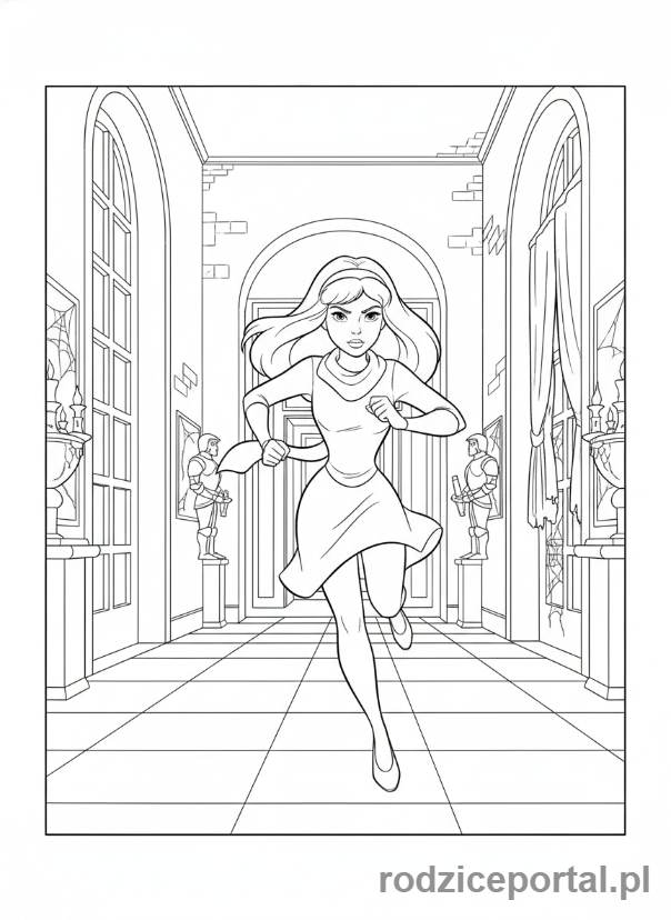 Kolorowanka Scooby Doo - Daphne biegnąca przez korytarz