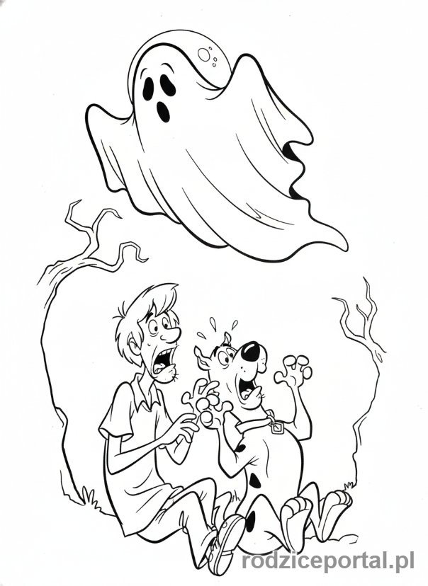 Kolorowanka Scooby Doo - Duch unoszący się nad bohaterami