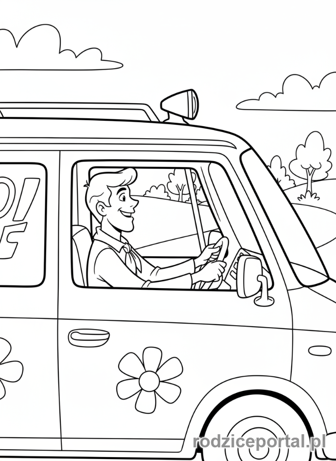 Kolorowanka Scooby Doo - Fred Jones prowadzący Wehikuł Tajemnic