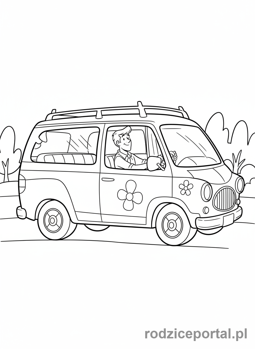 Kolorowanka Scooby Doo - Fred prowadzący Tajemniczą Maszynę