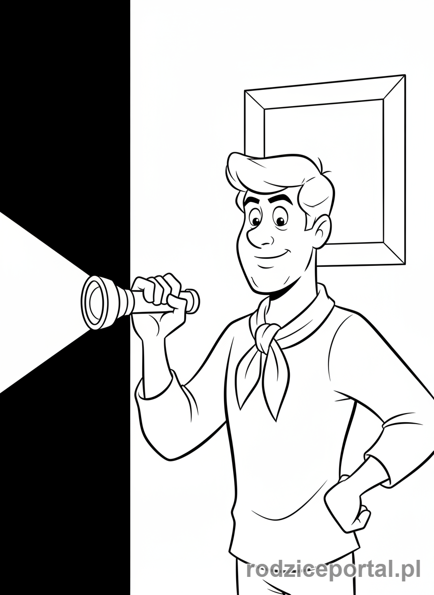 Kolorowanka Scooby Doo - Fred trzymający latarkę