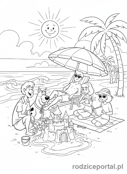 Kolorowanka Scooby Doo - Gang na plaży