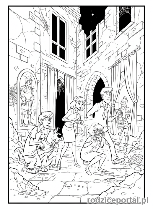 Kolorowanka Scooby Doo - Gang w opuszczonym zamku