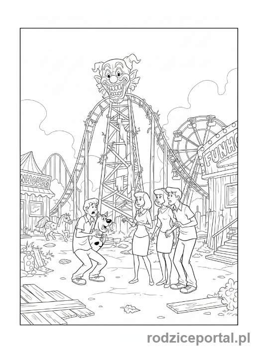 Kolorowanka Scooby Doo - Gang w parku rozrywki