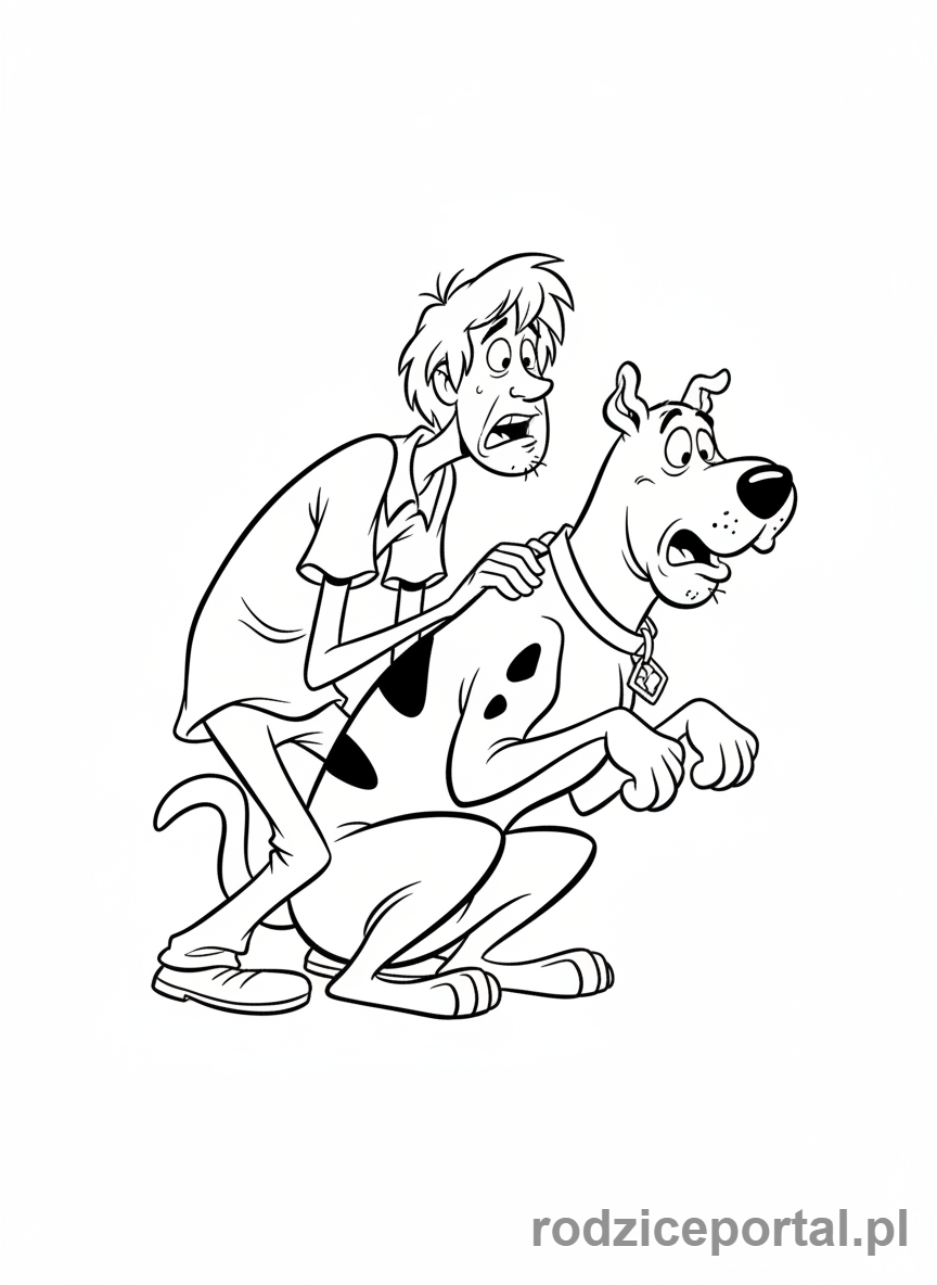 Kolorowanka Scooby Doo - Kudłaty próbujący schować się za Scoobym Doo