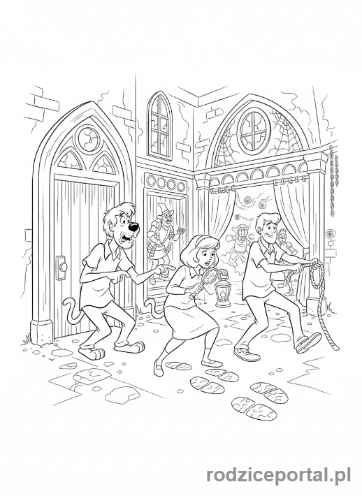 Kolorowanka Scooby Doo - Paczka Scooby Doo w nawiedzonym zamku