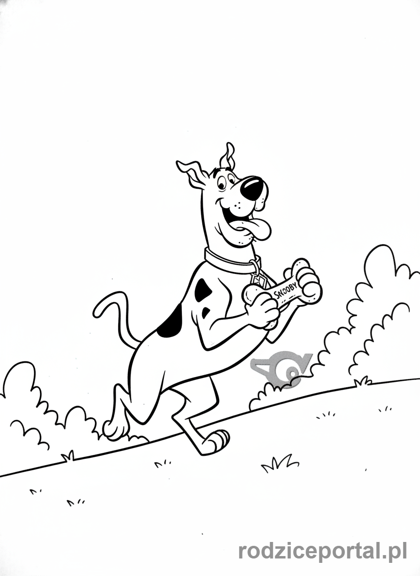 Kolorowanka Scooby Doo - Scooby Doo biegnący radośnie z Scooby Chrupką