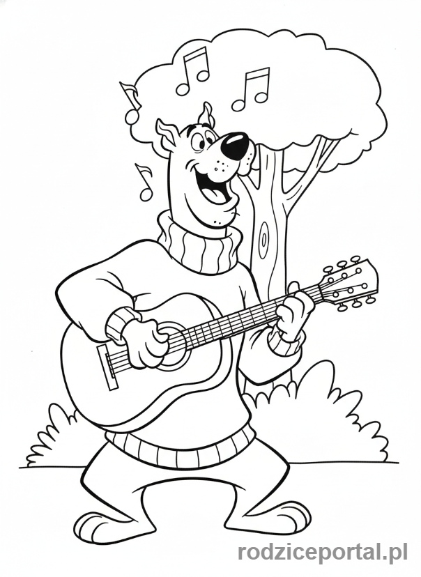 Kolorowanka Scooby Doo - Scooby-Doo grający na gitarze