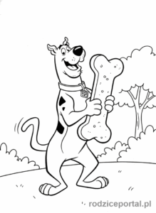 Kolorowanka Scooby Doo - Scooby Doo trzymający gigantyczną Scooby Chrupkę