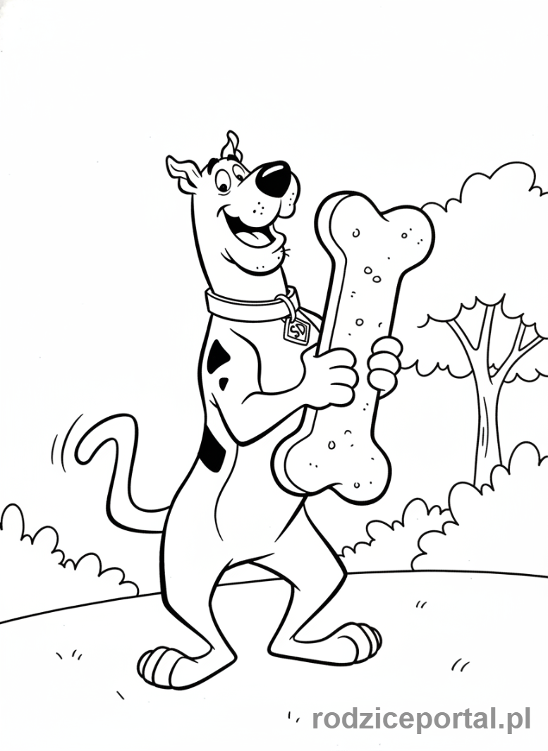 Kolorowanka Scooby Doo - Scooby Doo trzymający gigantyczną Scooby Chrupkę