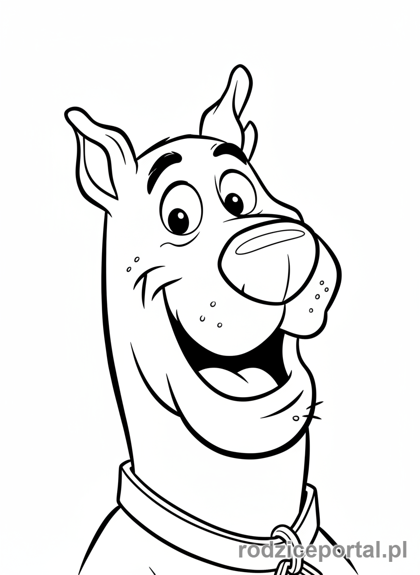 Kolorowanka Scooby Doo - Scooby Doo uśmiechający się szeroko, zbliżenie na twarz