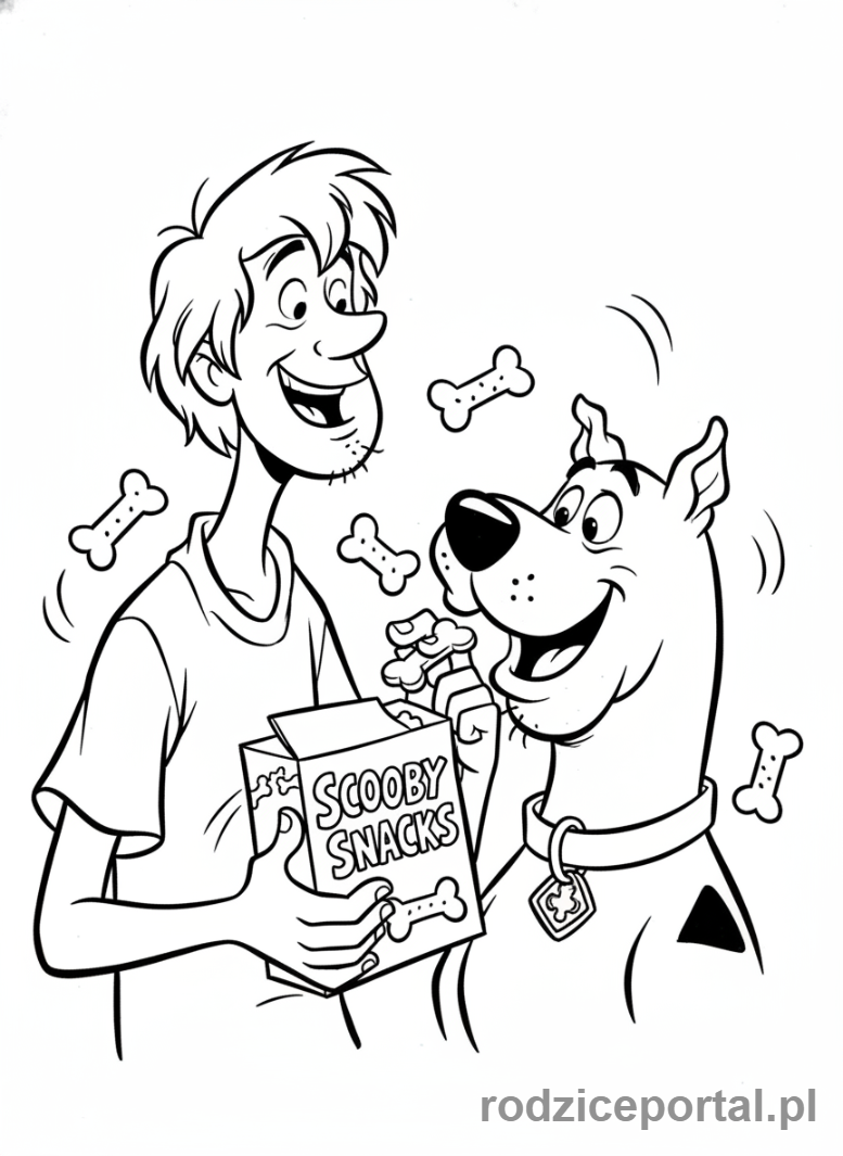 Kolorowanka Scooby Doo - Shaggy i Scooby jedzący Scooby Chrupki