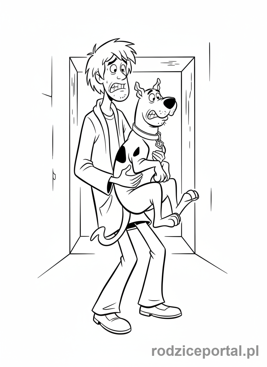 Kolorowanka Scooby Doo - Shaggy niosący Scooby'ego
