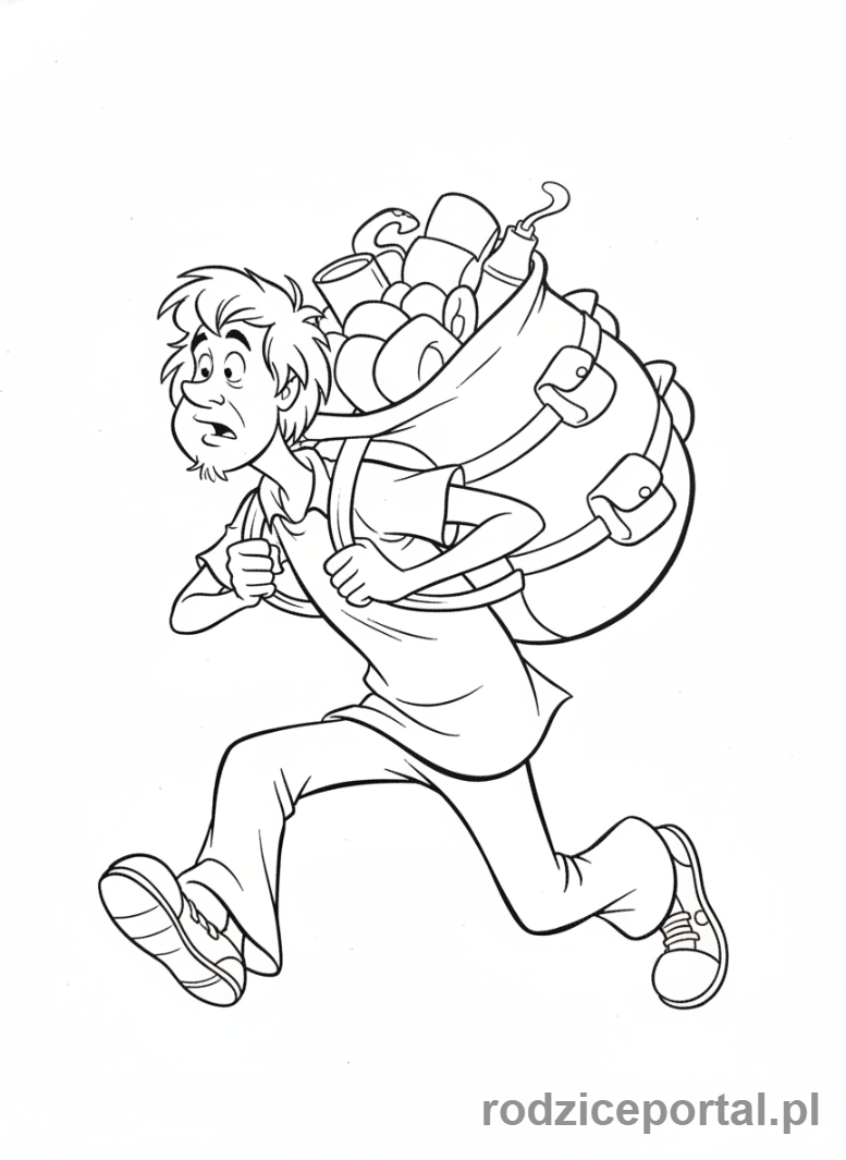 Kolorowanka Scooby Doo - Shaggy uciekający z plecakiem