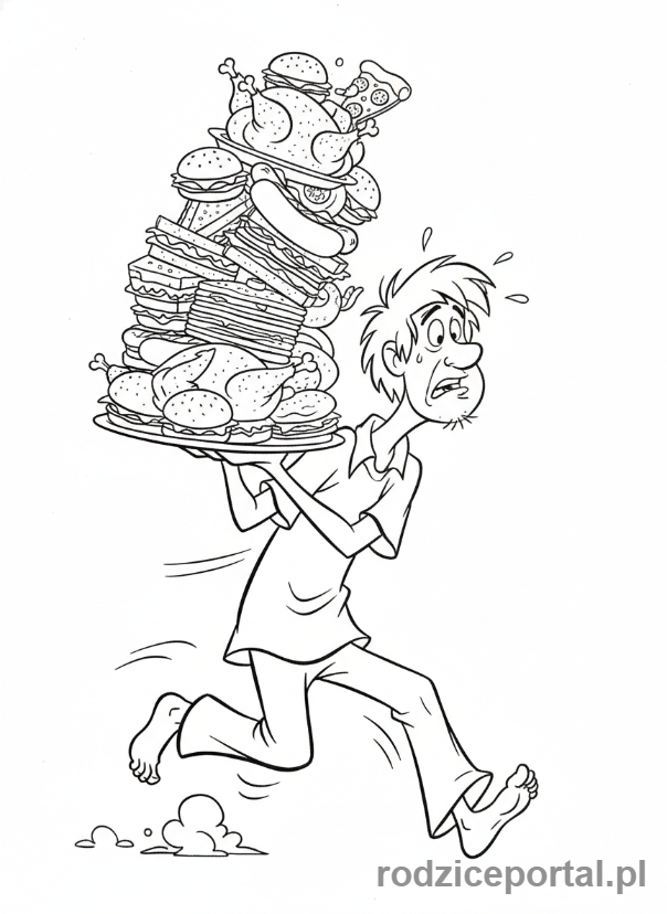 Kolorowanka Scooby Doo - Shaggy uciekający z talerzem jedzenia