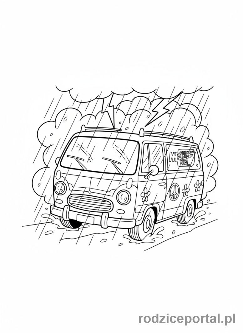 Kolorowanka Scooby Doo - Tajemnicza Maszyna w deszczu