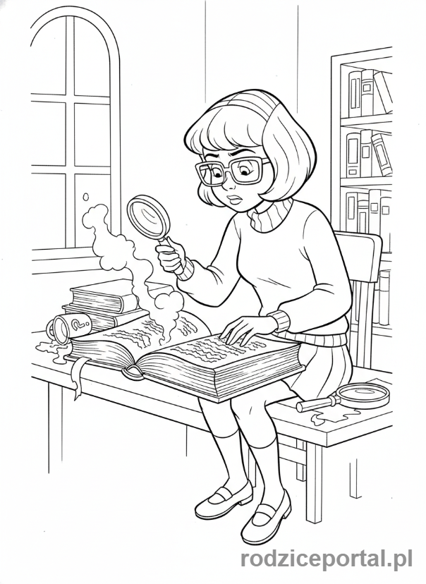 Kolorowanka Scooby Doo - Velma czytająca starą księgę