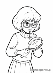Kolorowanka Scooby Doo - Velma szukająca wskazówek z lupą