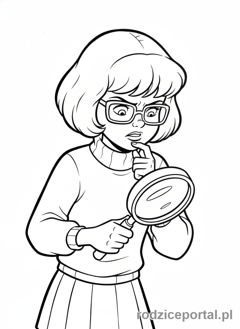 Kolorowanka Scooby Doo - Velma szukająca wskazówek z lupą